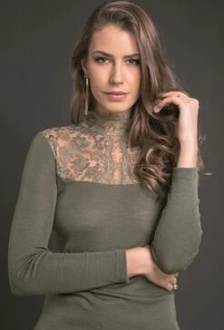 Marlies Dekkerses Verkaufe -Marlies Dekkerses Verkaufe stehkragen shirt wolle seide spitze 75404 kaki artimaglia 1